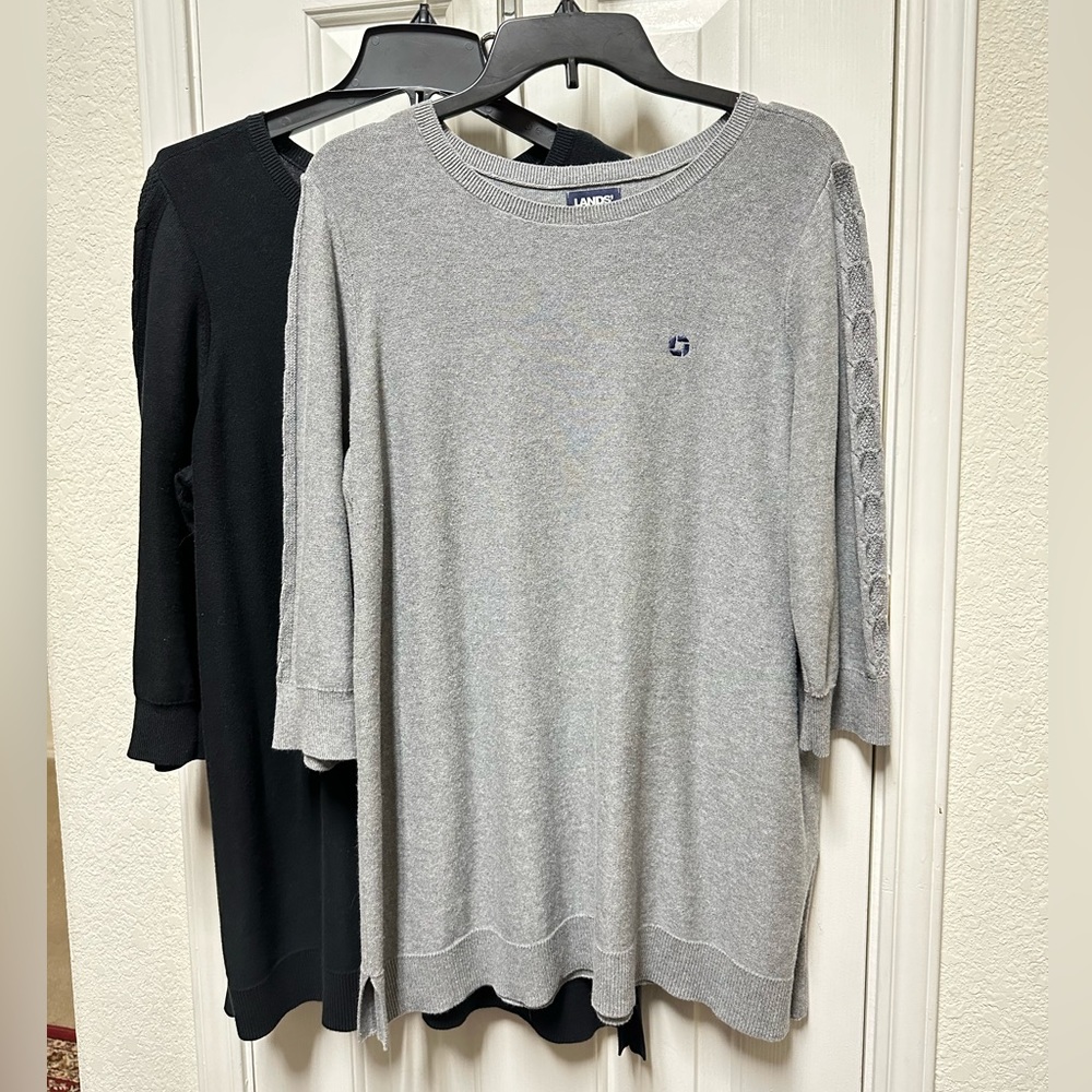 2 Chase bank Lands End Women's Cotton Modal 3/4 Cable Sleeve Tunic Sweater.